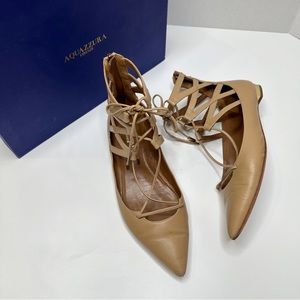 Aquazzura Belgravia Flats Lace-up Nude Leather